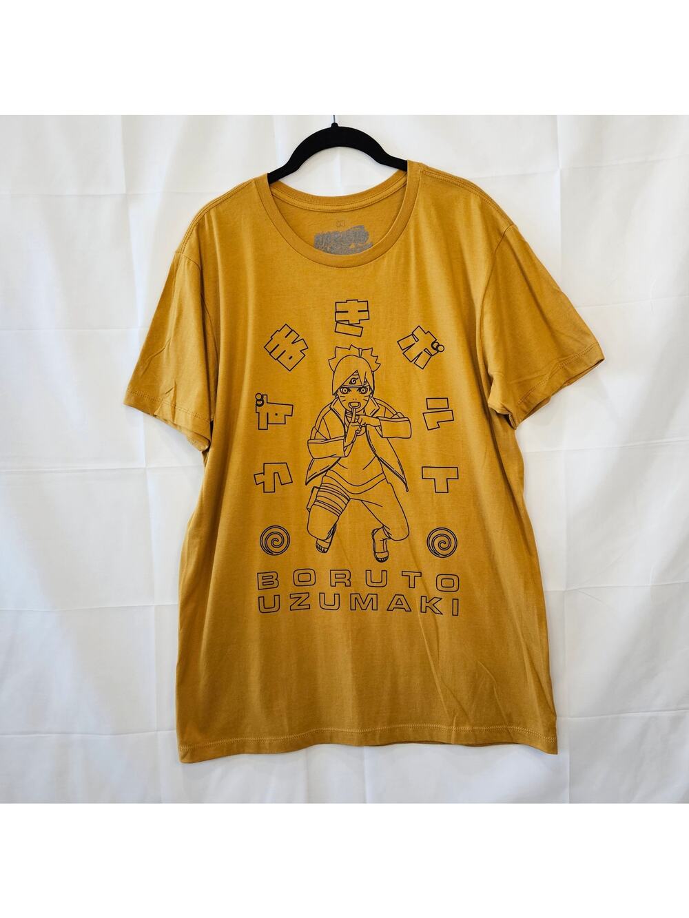Naruto Shippuden Boruto Uzumaki Anime Gold Beige Short Sleeve Shirt Large